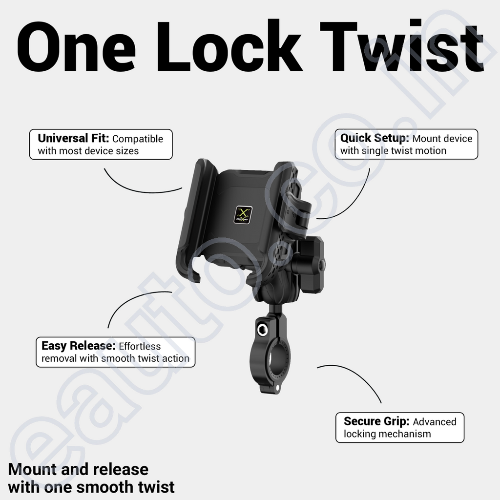 BikeXNeo Grip-X Alpha Charge Mobile Holder | USB-C Charging | Fits Motorcycle, Bicycle, Scooter | With Shock Absorption Technology | 1 Year Warranty