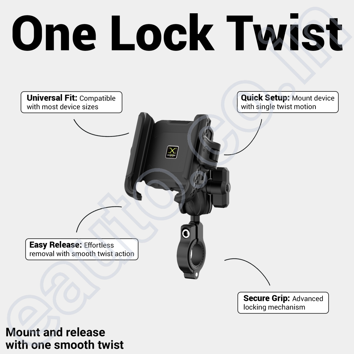 BikeXNeo Grip-X Alpha Mobile Holder | Fits Motorcycle, Bicycle, Scooter | With Shock Absorption Technology | 1 Year Warranty