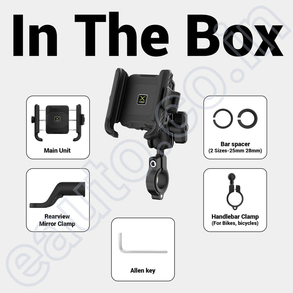 BikeXNeo Grip-X Alpha Mobile Holder | Fits Motorcycle, Bicycle, Scooter | With Shock Absorption Technology | 1 Year Warranty