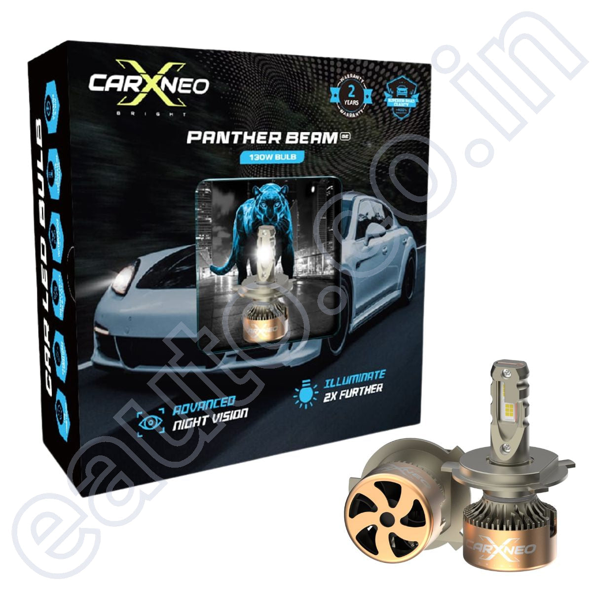 CarXNeo PantherBeam SE 130 Watt Powerful Car LED Bulb | Set of 2 | H19 | 6000K | 2 Years Warranty